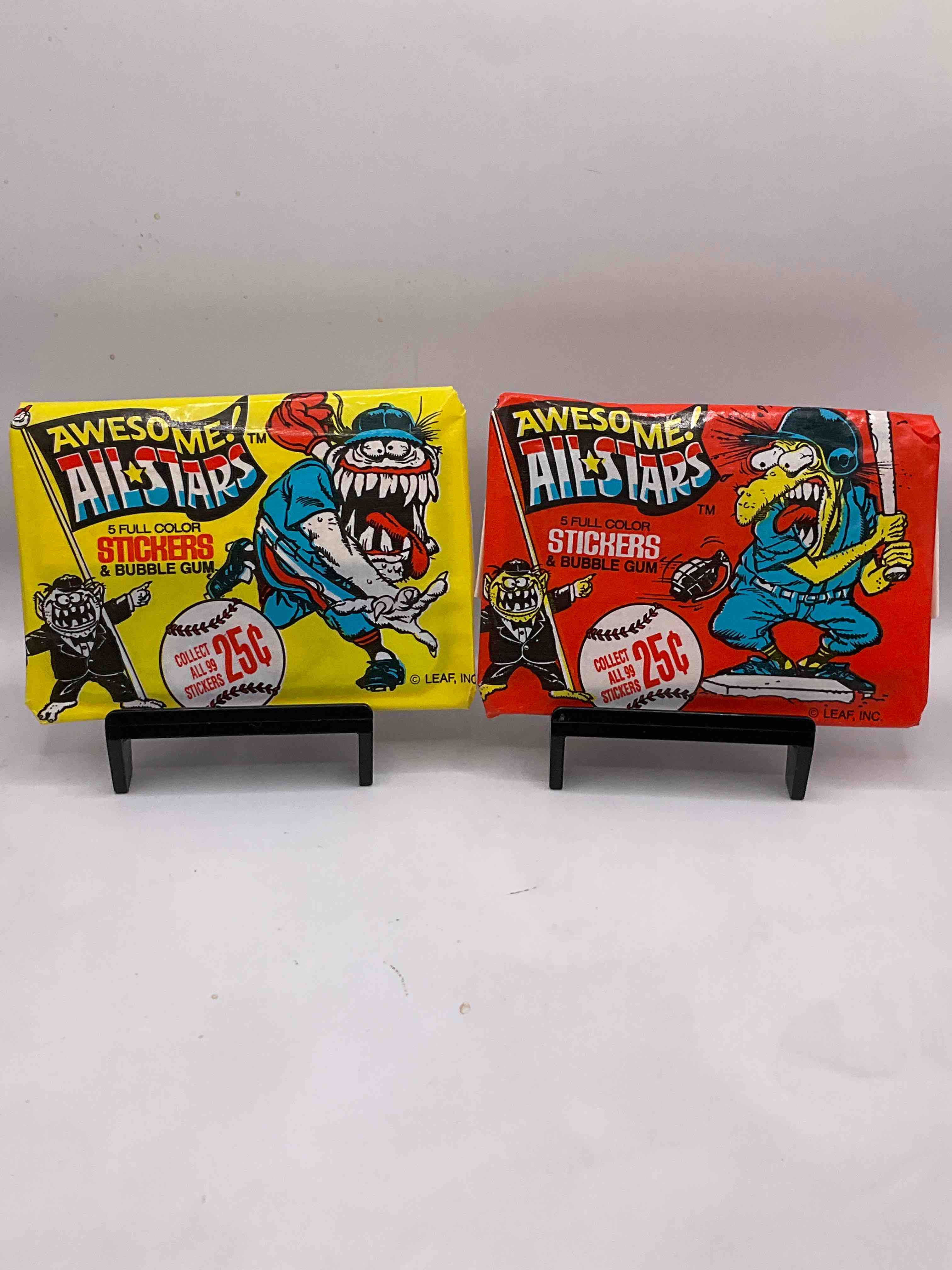 Fun, Fun, Fun! 1988 Leaf Baseball Awesome All Star Sticker Card Packs, Direct From Original Retail Case! Basically Baseball's Version Of Garbage Pail Kids! Something You Hardly Ever See & Kids Love Them! Drying Up & Becoming Serious Collector Items Fast!
