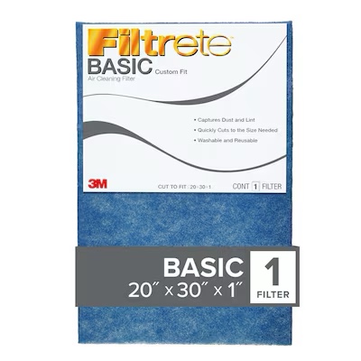 FILGRETE basic custom fit air cleaning filter 3M cut to fit 20 x 30 by one one filter