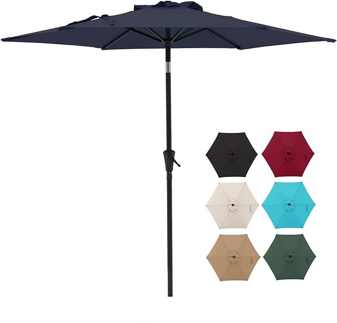 JEAREY 7.5FT Outdoor Patio Umbrella Outdoor Table Umbrella with Push Button Tilt and Crank, Market Umbrella 8 Sturdy Ribs UV Protection Waterproof for Garden, Deck, Backyard, Pool 