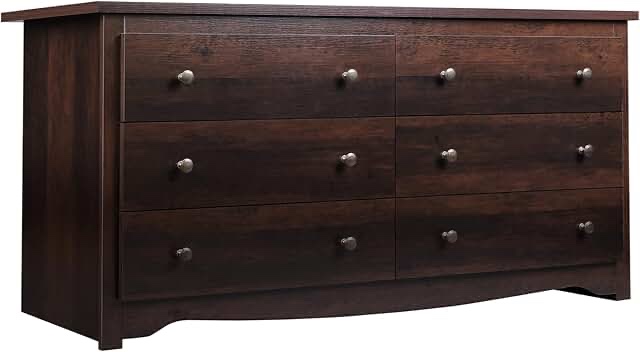 WLIVE Wood Dresser with 6 Drawer, Wide Chest of Drawers for Bedroom, Long Nightstand with Drawers, Modern Large Storage Tower Unit, Closet Store Organizer for Living Room, Hallway, Brown