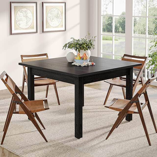 Tribesigns Wood Dining Table Modern Kitchen Table for Dining Room Living Room, 2-4 People Dining Room Table Square Dinner Tables with Wooden Legs Thick Top for Small Space, Pure Black(Only Table)