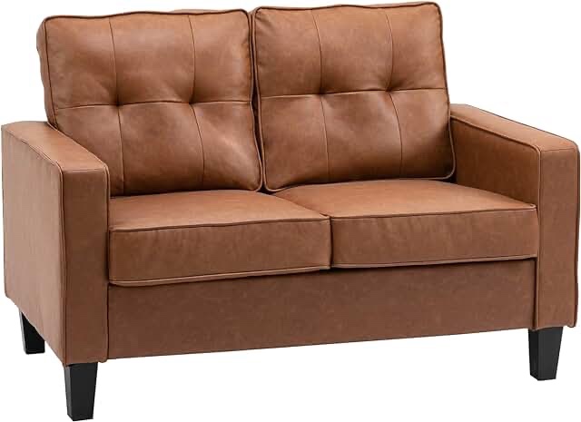 HOMCOM 51" Wide Loveseat with Armrest, 2-Seater Tufted PU Leather Double Sofa, Brown