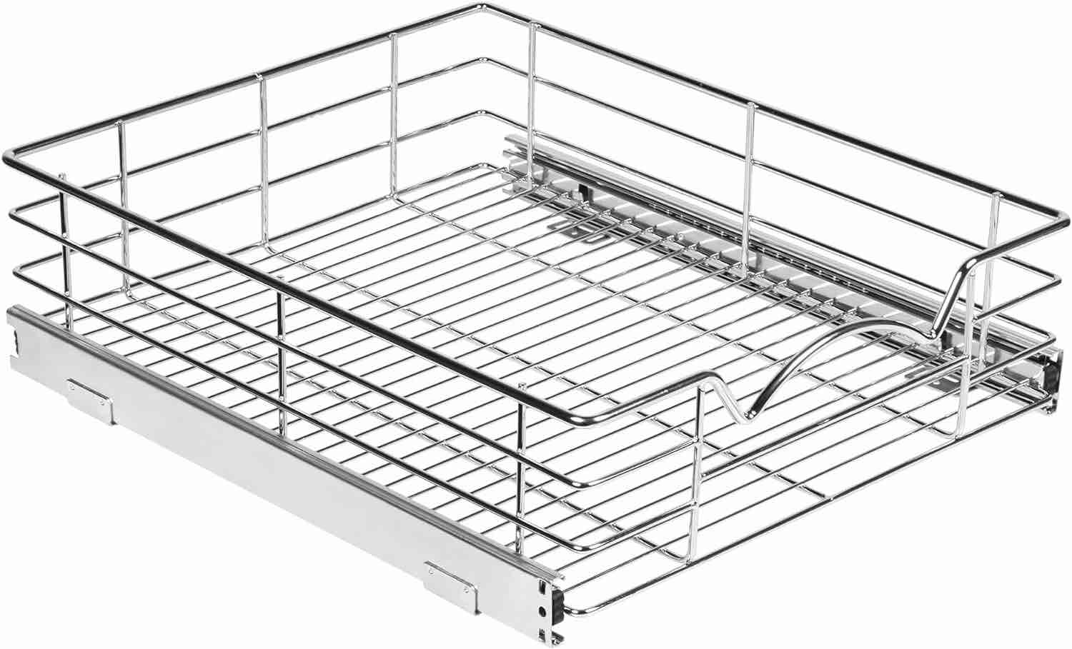 HOLD N' STORAGE Pull Out Cabinet Organizer, Heavy Duty-with Lifetime Limited Warranty -14”W x 17”D - Requires At Least a 15-1/4” Cabinet Opening, Steel Metal cabinet drawers slide out, Chrome Finish 14”W x 17"D