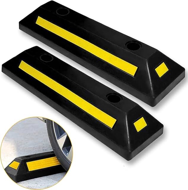VaygWay Heavy Duty Rubber Parking Curb Guide –Car Parking Block - 2 Pcs Driveway Car Garage Wheel Stopper- Professional Grade Parking w/Yellow Reflective Tape Curb– Universal (Black + Yellow 2 Pc.)