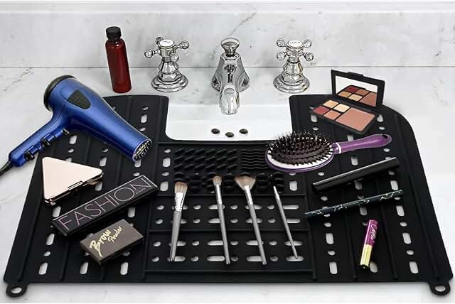 Bathroom Sink Cover for Counter Space - Heat Resistant Silicone Mat & Makeup Mat for Your Beauty Routine - Small Bathroom Space Creation - Bathroom Space Saver Sink Cover for Makeup (Beige)