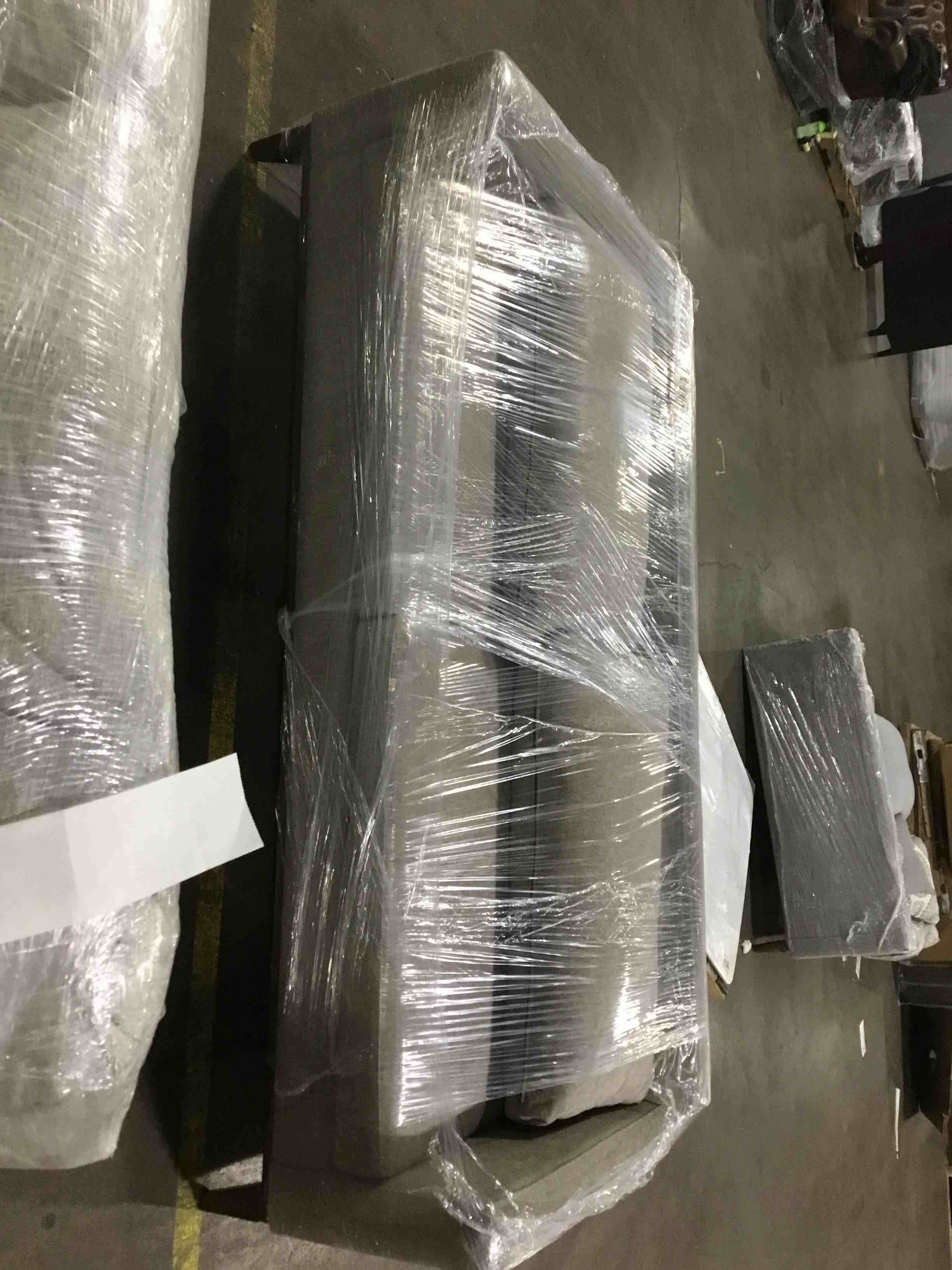 Gray fabric, 2 seater sofa couch,2 Gray pillows.