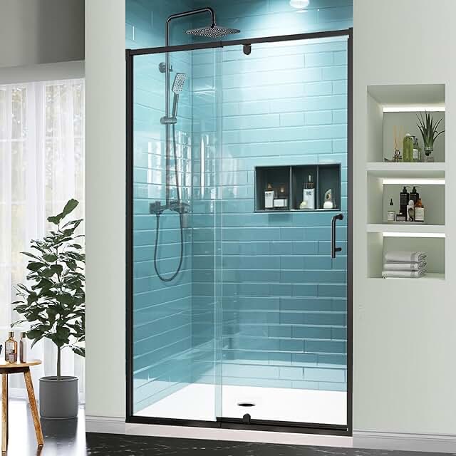 38-42" W x 71" H Piovt Swing Glass Shower Door,Pivot Semi-Frameless Glass Shower Door with 1/4"(6mm) Clear SGCC Tempered Glass,Matte Black Finish Shower Doors,Reversible Installation