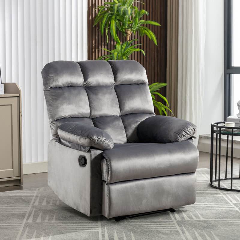 Boname 35" Wide Modern and Super Soft Velvet Manual Recliner with Wide Backrest, 1/1