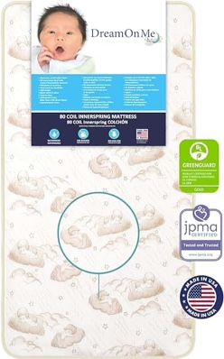 Twilight 5” 2-in-1 Breathable Spring Coil Crib and Toddler Bed Mattress Firm, Plush with Reversible Design I Greenguard Gold and JPMA Certified, White