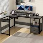 (incomplete 2/2) YITAHOME L Shaped Desk with File Drawer, 65" Large Computer Desk Corner Desk with Lift Top, Standing Desk Height Adjustable with Monitor Stand & Storage Shelves for Home Office, Grey