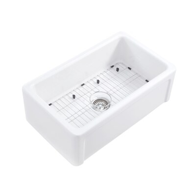 allen + roth Farmhouse Apron Front 30-in x 18-in White Fireclay Single Bowl Kitchen Sink
