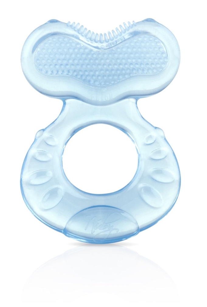 Nuby Silicone Teethe-EEZ Teether with Bristles, Includes Hygienic Case, Blue