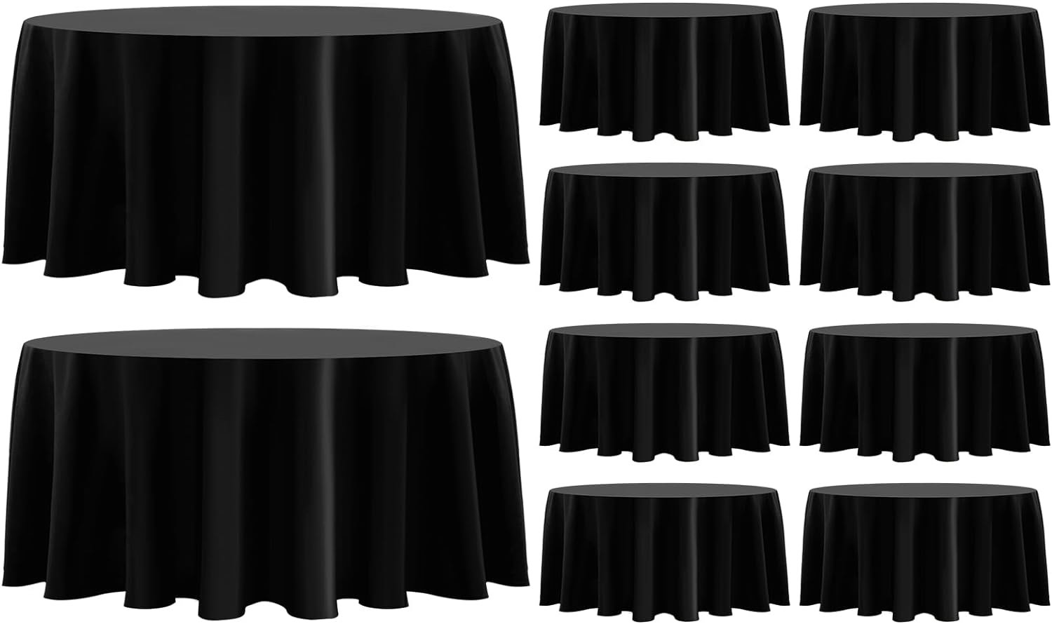 Aocoz Black Tablecloth-132 Inch Round Tablecloth, 10 Pack Stain-Wrinkle Resistant, and Washable, Decorative Polyester Table Cover for Holiday, Buffet Parties, and Wedding, Fits Square or Round Table Black [10 Pack ] 132 Round