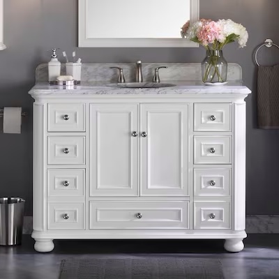 48-in White Undermount Single Sink Bathroom Vanity with Carrara Natural Marble TopItem