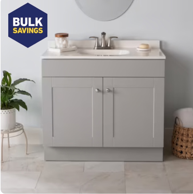  Incomplete only table Project Source 36-in Gray Single Sink Bathroom Vanity with White Cultured  Top