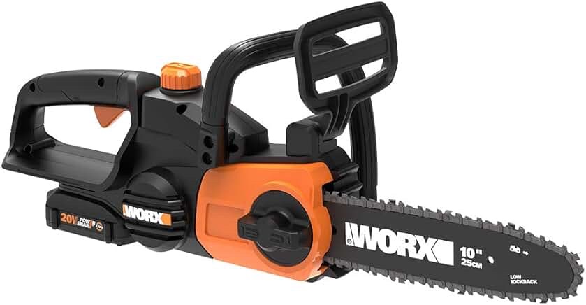 WORX WG322 20V Power Share 10" Cordless Chainsaw with Auto-Tension Batt/Charger Included Chainsaw