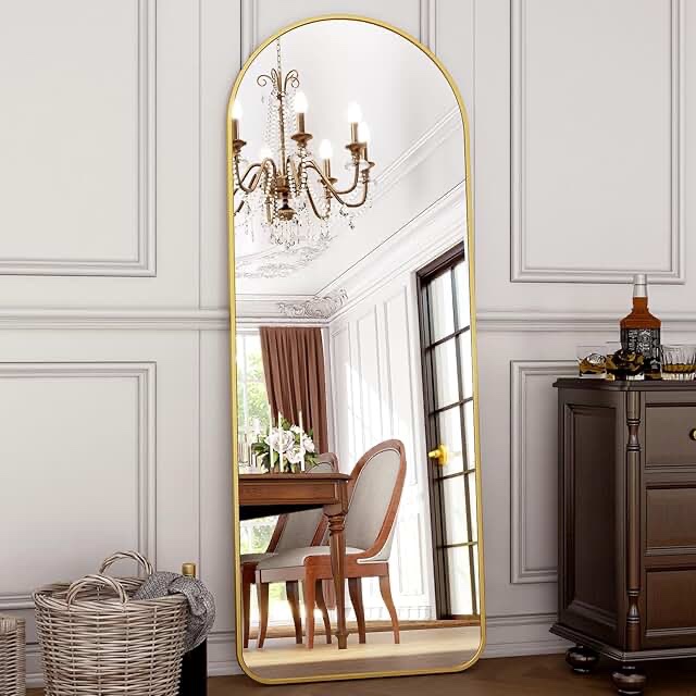 HARRITPURE 64"x21" Arched Full Length Mirror Free Standing Leaning Mirror Hanging Mounted Mirror Aluminum Frame Modern Simple Home Decor for Living Room Bedroom Cloakroom, Gold