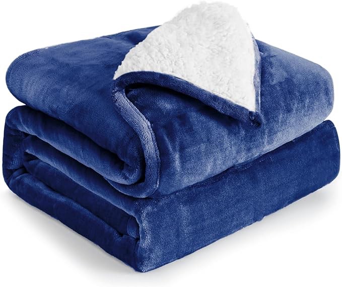 Syrinx Sherpa Fleece Weighted Blanket Queen Size?20 lbs Breathable Cozy Fuzzy Heavy Blanket for Adults, Dual Sided Plush Blanket with Premium Glass Beads (60"x80"? Navy Blue)