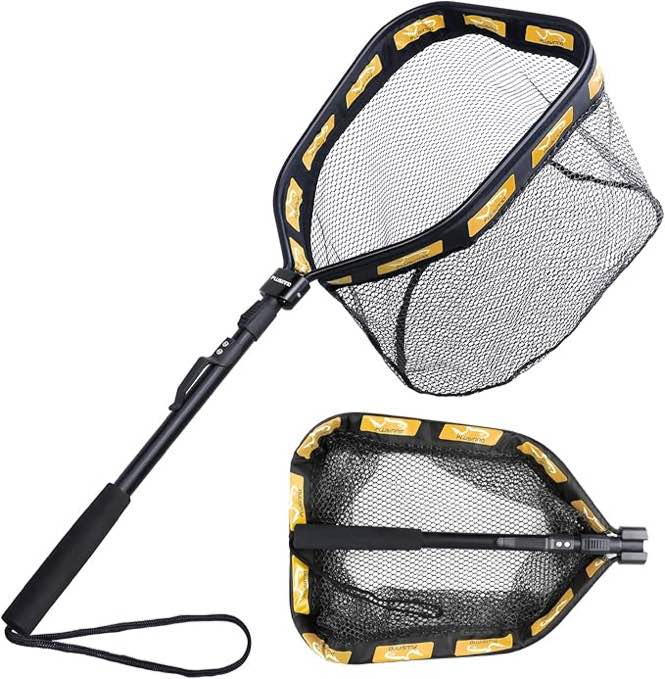 PLUSINNO Floating Fishing Net for Steelhead, Salmon, Fly, Kayak, Catfish, Bass, Trout Fishing, Rubber Coated Landing Net for Easy Catch & Release, Compact & Foldable for Easy Transportation & Storage 19.7"/50cm Hoop Size length 1.5M Orange (Telescopic Pol