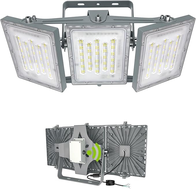LED Flood Lights Outdoor, 300W 30000LM 6000K Dusk to Dawn Outdoor Lighting with Photocell, IP66 Waterproof, 3 Heads Adjustable Wide Outside Lighting for Parking Lot, Yard, Street, Stadium