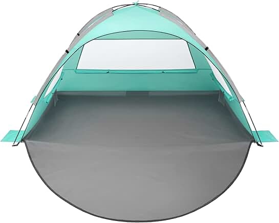 WhiteFang Beach Tent Anti-UV Portable Sun Shade Shelter for 3 Person, Extendable Floor with 3 Ventilating Mesh Windows Plus Carrying Bag, Stakes and Guy Lines