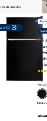 Arctic King 3.2 Cu ft Two Door Mini Fridge with Freezer, Black, E-Star, ARM32D5ABB