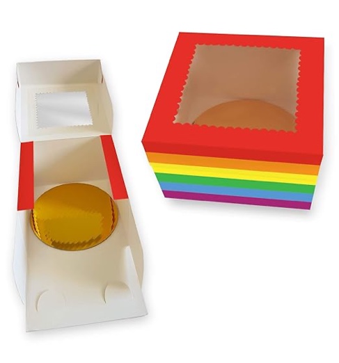 CooKeezz Couture - Pride - Cake Box with Windows Size 12x12x5 inch, Display Your Cakes, Cupcakes, pies, Cookies and Other Treats in Our Auto Pop Cake Box - Included 12 Round Cake Boards