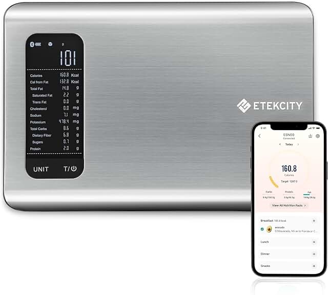 Etekcity Food Kitchen Scale, Digital Grams and Ounces for Weight Loss With Smart Nutrition App, 19 Facts Tracking, Baking, Cooking, Portion Control, Macro, Keto, 11 Pounds-Large, Stainless Steel