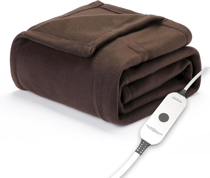 Sunbeam Electric Royal Ultra Fleece Heated Blanket, 12 Heat Settings, 12-Hour Selectable Auto Shut-Off, Fast Heating, Warm and Cozy, Pebble Color, Twin, 84" x 62"