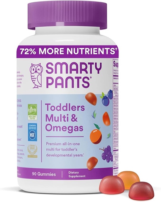 SmartyPants Toddler Formula Daily Gummy Multivitamin: Vitamin C, D3, & Zinc for Immunity, Gluten Free, Omega 3 Fish Oil (DHA/EPA) , Vitamin B6, B12, 90 Count (30 Day Supply)