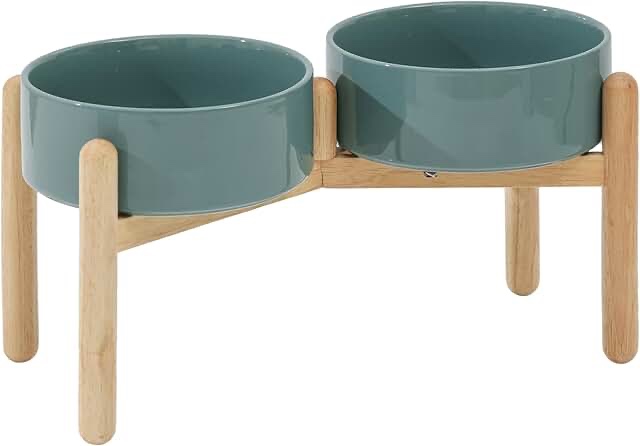 Havniva Ceramic Raised Dog Bowl with Stand for Medium and Large Breed Dog Dish Pet Food and Water Bowl (Double Bowl with Stand - Light Green, 8" D) Double Bowl with Stand - Light Green 8"D