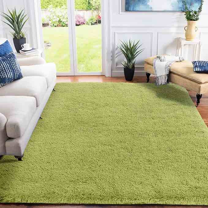 Green Shaggy Rugs for Bedroom Living Room Carpet, Ultra Soft Plush Fluffy Area Rug Furry Bedside Carpet for Boys Teens Room Decor, Indoor Carpets Fuzzy Floor Rug for Dorm Playroom, 3x5 Feet