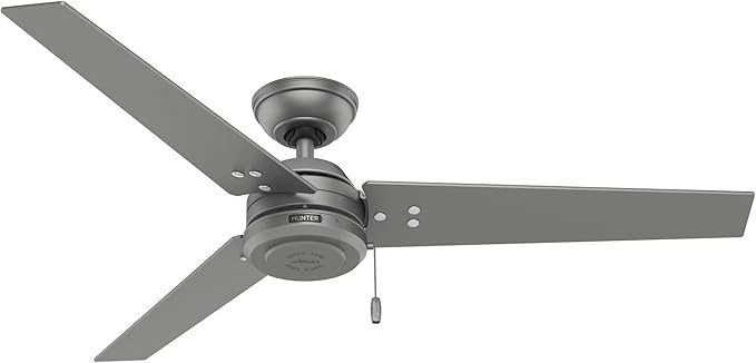 Hunter Company 59262 Cassius 52" 3 Blade 3 Speed Wooden Indoor Outdoor Contemporary Modern Ceiling Fan with Light Kit, Matte Silver Finish