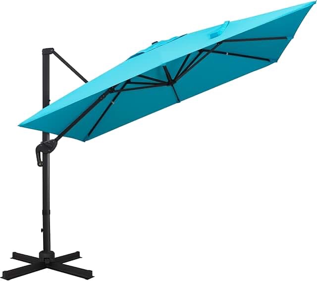 Sunnyglade 10x10Ft Cantilever Patio Umbrella Square Deluxe Offset Umbrella 360°Rotation & Integrated Tilting System Heavy Duty Patio Hanging Umbrella for Market Garden Deck Pool Backyard Patio (Blue) 10 x 10 ft Blue