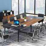 (incomplete)Billey 8FT Conference Table,Boat Shaped Meeting Table With Rectangle Grommet, Modern Seminar Table