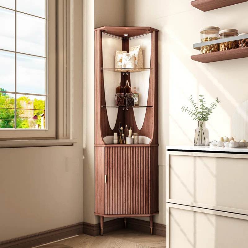 70" Tall Accent Corner Cabinet,Mid Century Modern Storage Cabinet With Glass Shelves