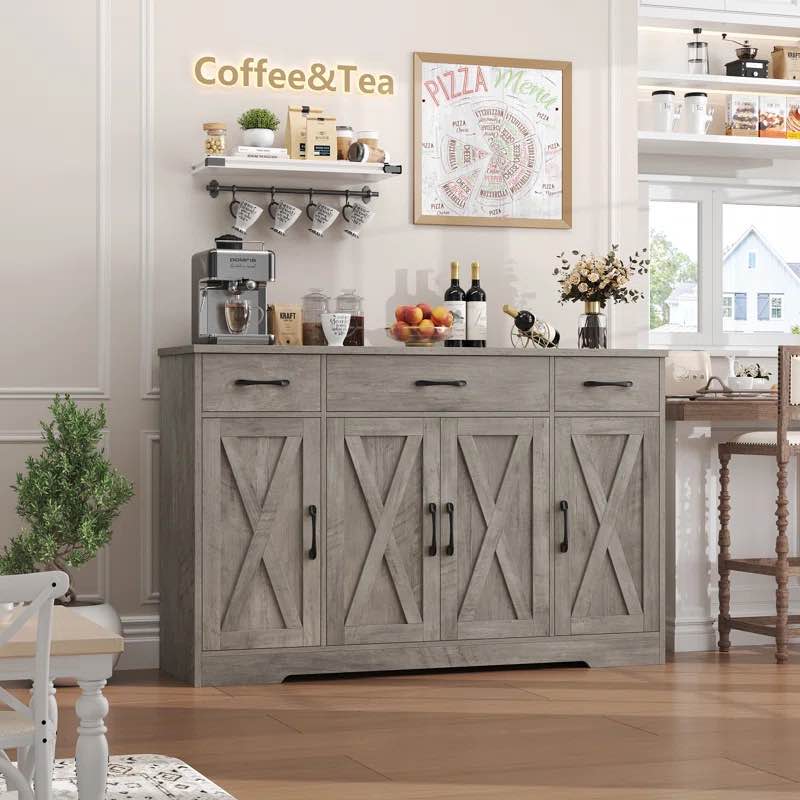 Adra 55.1'' Sideboard with 3 Drawers, Adjustable Shelves