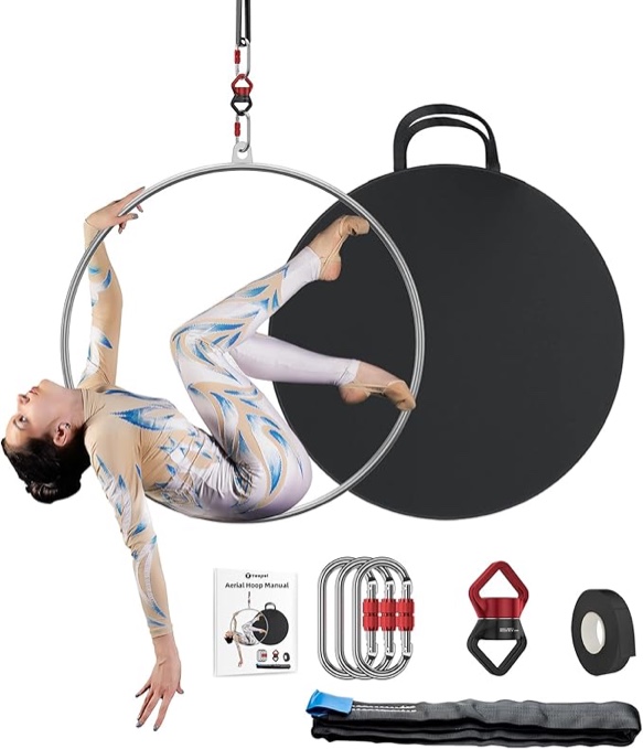 Teapai Aerial Hoop Set - Professional Aerial Lyra Hoop Equipment - Fully Strength Tested 500lbs Aerial Ring with Rigging Kit, Tape, Storage Bag