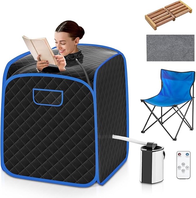 COSTWAY Portable Steam Sauna, 3L Foldable Sauna Spa with Remote Control, 9-Gear Temperature and Timer, Atomization Function, Personal Sauna Tent for Relaxation at Home (Black)