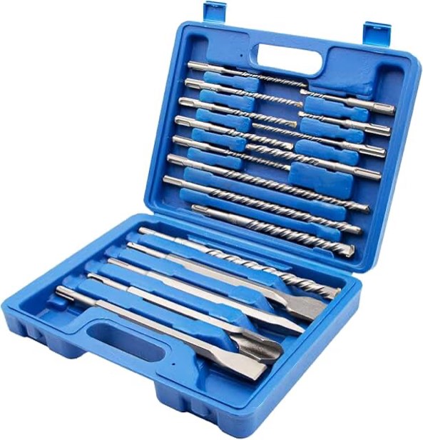 Yougfin 17-Piece SDS-Plus Rotary Hammer Drill Bits and Chisel Set, Carbide-Tipped Masonry Drill Bits and Chisels for Concrete, Stone, Brick, with Storage Case