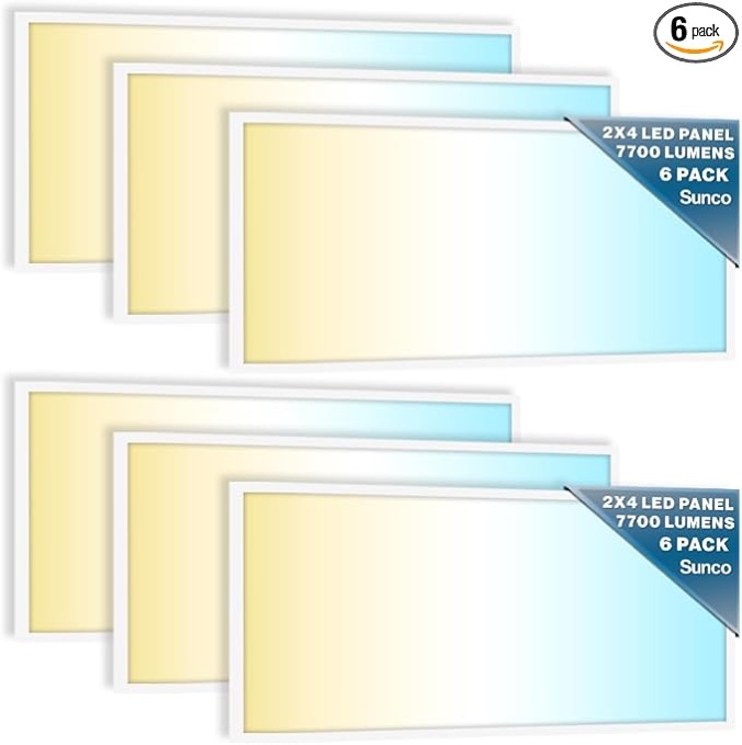 Sunco 6 Pack 2x4 LED Flat Panel Lights, 7700LM High Brightness, 40W/50W/60W & 4000K/5000K/6000K Selectable, Dimmable 0-10V, Dustproof Back-Lit Drop Ceiling Troffer Replacement Light Fixture - ETL