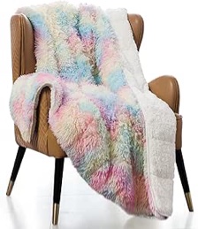 Mr. Sandman Faux Fur Weighted Blanket Queen Size 15 lbs, Luxury Elegant Long Fur Weighted Blanket Throw for Bed Sofa, Super Soft Warm Sherpa Reverse Heavy Blanket - 60"×80", Rainbow