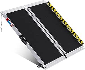 Portable Wheelchair Ramp 3FT, Anti-Slip Aluminum Folding Portable Ramp, Wheelchair Ramps for Home, Weight Capacity Up to 600 LBS, with Transition Plates Above and Below