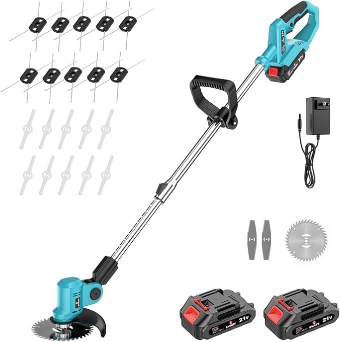 Weed Wacker Cordless Electric Weed Eater 21V Battery Powered 6000mAh String Trimmer Weed Trimmer Brush Cutter Battery Operated Lawn Trimmer Grass Cutter Machine