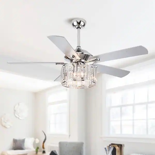 52" Chrome Wooden 5-Blade Modern Crystal Ceiling Fan with Remote
