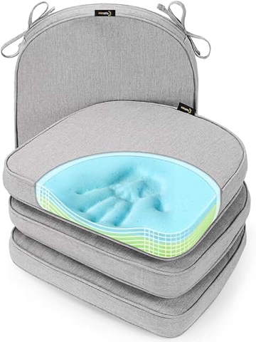 SUNROX Gel Memory Foam Chair Cushions, FadeShield Water-, Stain-Resistant Durable Reversible Seat Cushion Pads with Ties for Indoor/Outdoor Kitchen Dining Office 17"x16" Set of 2, Husk Birch Husk Birch 17x16 Inch (Pack of 2)