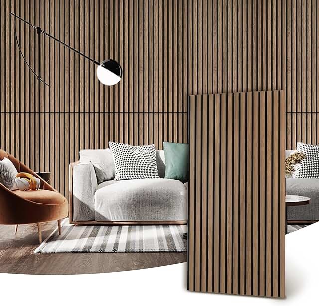 106” L x 12.6” W - 3D Acoustic Soundproof Wood Slat Wall 1Panel - Decorative Shiplap, Acoustic Wall Tile