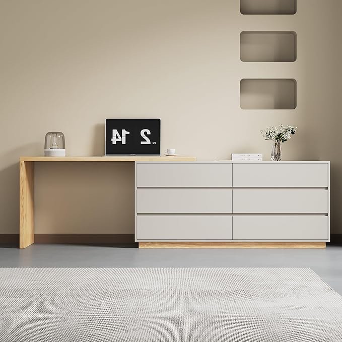 Berek Vanity Extendable Vanity Table with 6 Drawers Modern Home Office Desk (incomplete only 1 box) 