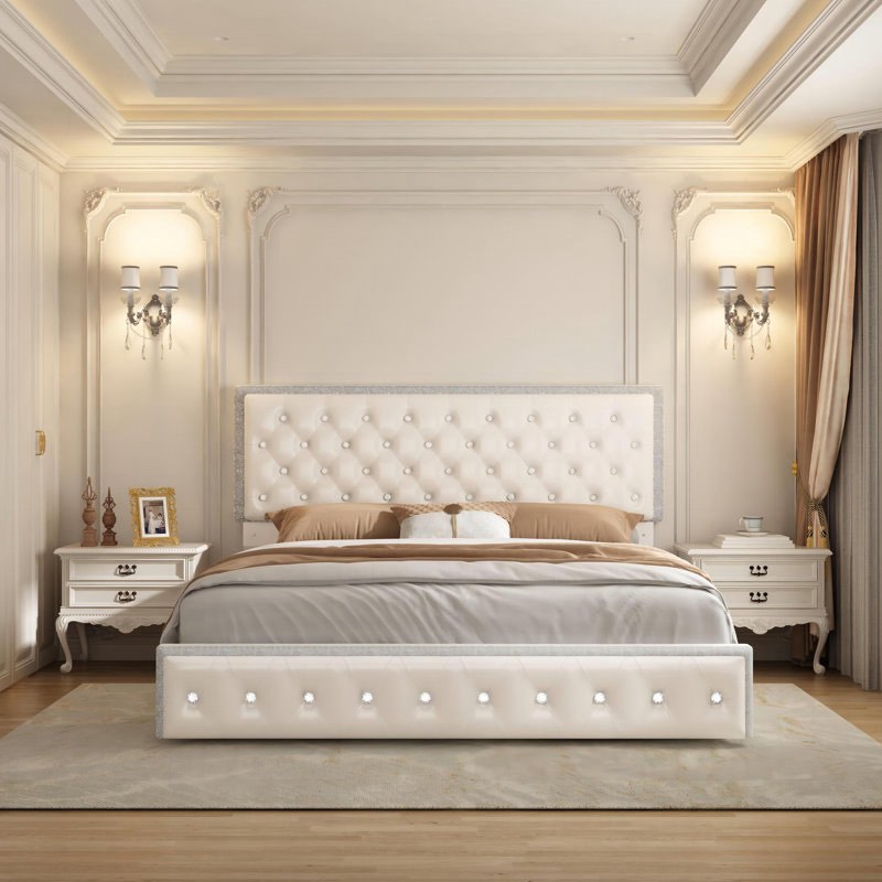 Kendrall Upholstered Platform Bed Frame with 2 Storage Drawers & LED Lighting