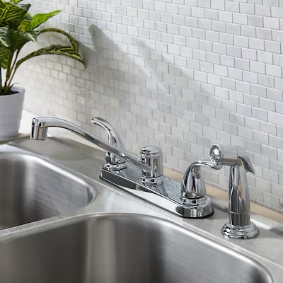  Project Source Dover Chrome Double Handle Kitchen Faucet (Deck Plate and Side Spray 